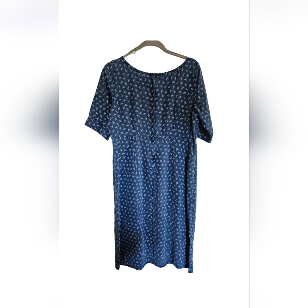 Blue floral lyocell short sleeve midi sheathdress 12 Lizwear Liz Claiborne 90s